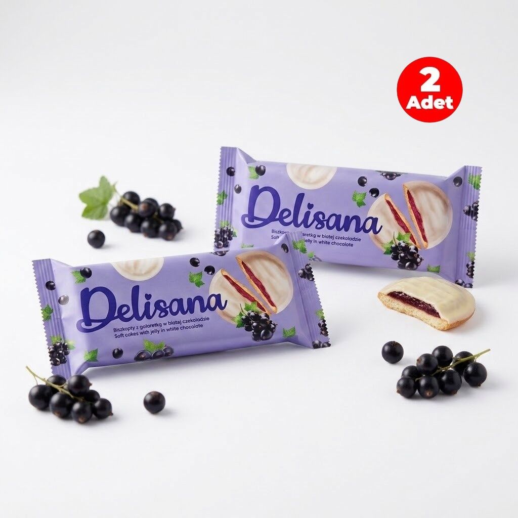 Delisana Beyaz Çikolatalı Frenk Üzümü Aromalı Jöle Dolgulu Kek 135gr (2 ADET)