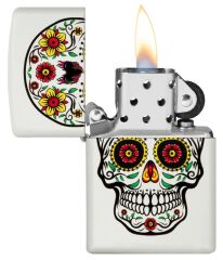 Zippo White Sugar Skull Flowers Dizayn Çakmak