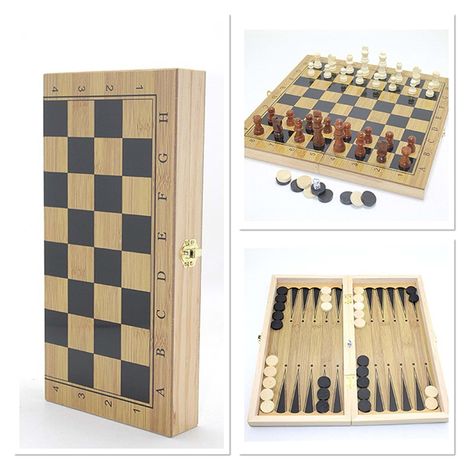 3'ü 1 Arada Ahşap Satranç, Tavla ve Dama Seti 48 cm x 23,5 cm