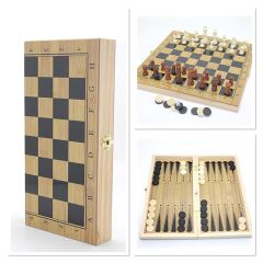 3'ü 1 Arada Ahşap Satranç, Tavla ve Dama Seti 48 cm x 23,5 cm