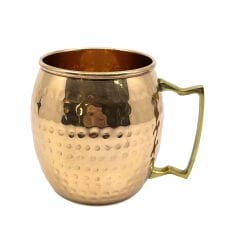 Otantik Dövme Metal Kupa - Gold Pirinç Kulplu Dekoratif Sunum Bardağı