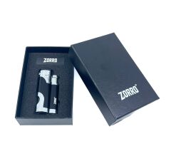 Zorro Çift Torch Pürmüz Puro Çakmağı - Siyah/Parlak Krom