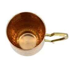 Otantik Dövme Metal Kupa - Gold Pirinç Kulplu Dekoratif Uzun Sunum Bardağı