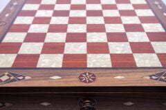 Ceviz Ağacı Gerçek Sedef Kakma Masif Ahşap Çekmeceli Satranç Takımı