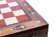 Ceviz Ağacı Gerçek Sedef Kakma Masif Ahşap Çekmeceli Satranç Takımı