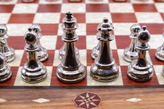 Ceviz Ağacı Gerçek Sedef Kakma Masif Ahşap Çekmeceli Satranç Takımı