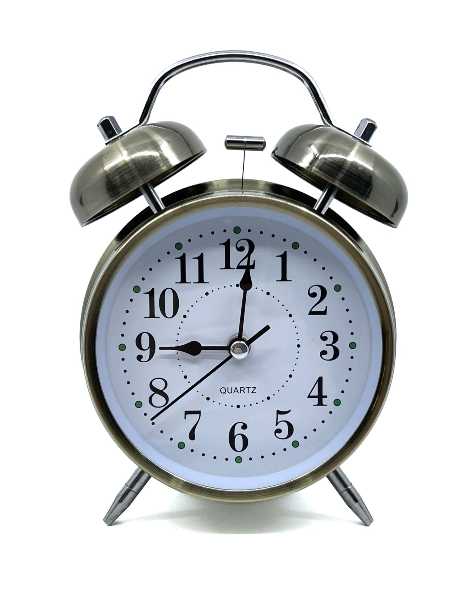 Nostaljik Metal İkiz Çan Alarmlı Masa Saati - Metalik Antrasit Renk Vintage Tasarım