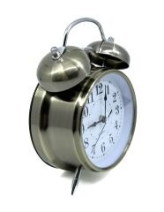 Nostaljik Metal İkiz Çan Alarmlı Masa Saati - Metalik Antrasit Renk Vintage Tasarım