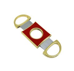 Firebird Altın Sarısı Kırmızı Karbon Fiber Desenli Giyotin Puro Kesici - Çift Bıçaklı Paslanmaz Çelik