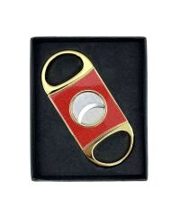 Firebird Altın Sarısı Kırmızı Karbon Fiber Desenli Giyotin Puro Kesici - Çift Bıçaklı Paslanmaz Çelik