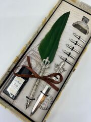 Tüylü Divit Kalem Seti / Yeşil