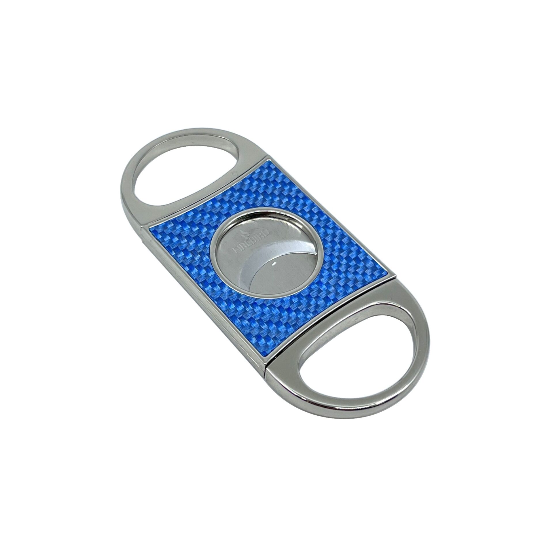 Firebird Gümüş Renk Mavi Karbon Fiber Desenli Giyotin Puro Kesici - Çift Bıçaklı Paslanmaz Çelik