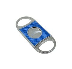 Firebird Gümüş Renk Mavi Karbon Fiber Desenli Giyotin Puro Kesici - Çift Bıçaklı Paslanmaz Çelik