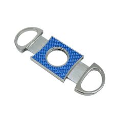 Firebird Gümüş Renk Mavi Karbon Fiber Desenli Giyotin Puro Kesici - Çift Bıçaklı Paslanmaz Çelik