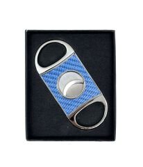 Firebird Gümüş Renk Mavi Karbon Fiber Desenli Giyotin Puro Kesici - Çift Bıçaklı Paslanmaz Çelik