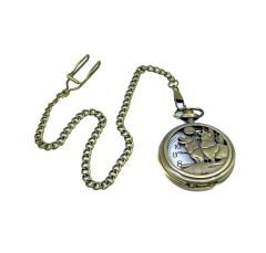 Hediyelik Retro Kurt Temalı Köstekli Pirinç Cep Saati (Zincir Dahil)