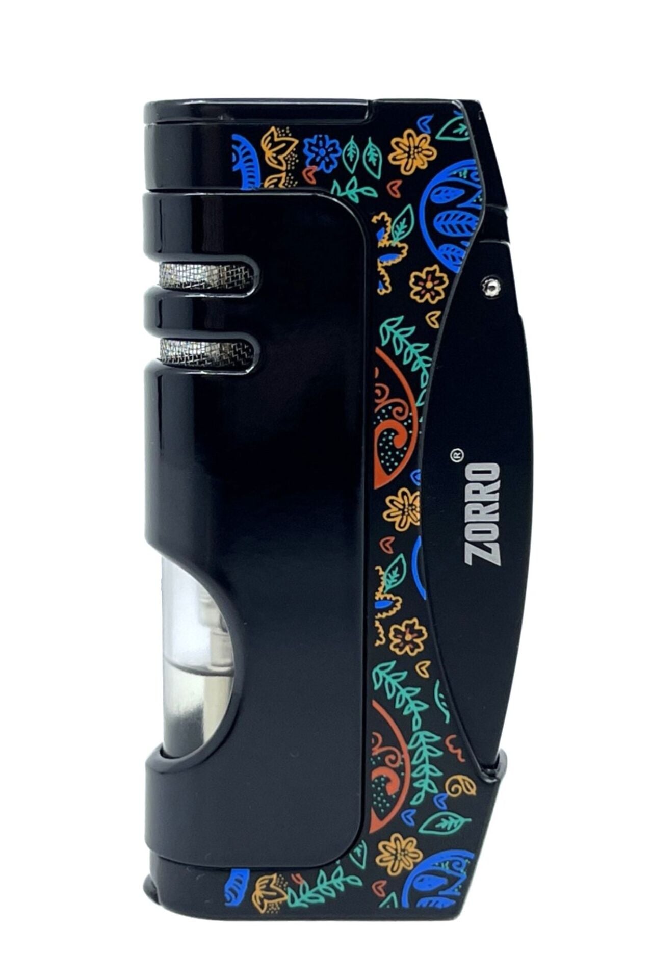 Zorro Metal Pürmüz Alevli Puro Çakmağı – Ethnic Art (Siyah)