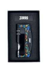 Zorro Metal Pürmüz Alevli Puro Çakmağı – Ethnic Art (Siyah)