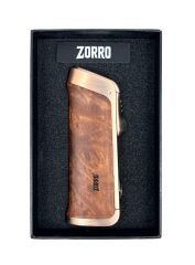 Zorro Premium Jet Alevli Puro Çakmağı – Ahşap Desenli & Bakır Kaplama
