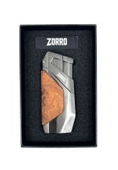 Zorro Premium Çift Pürmüz Alevli Ahşap Detaylı Puro Çakmağı