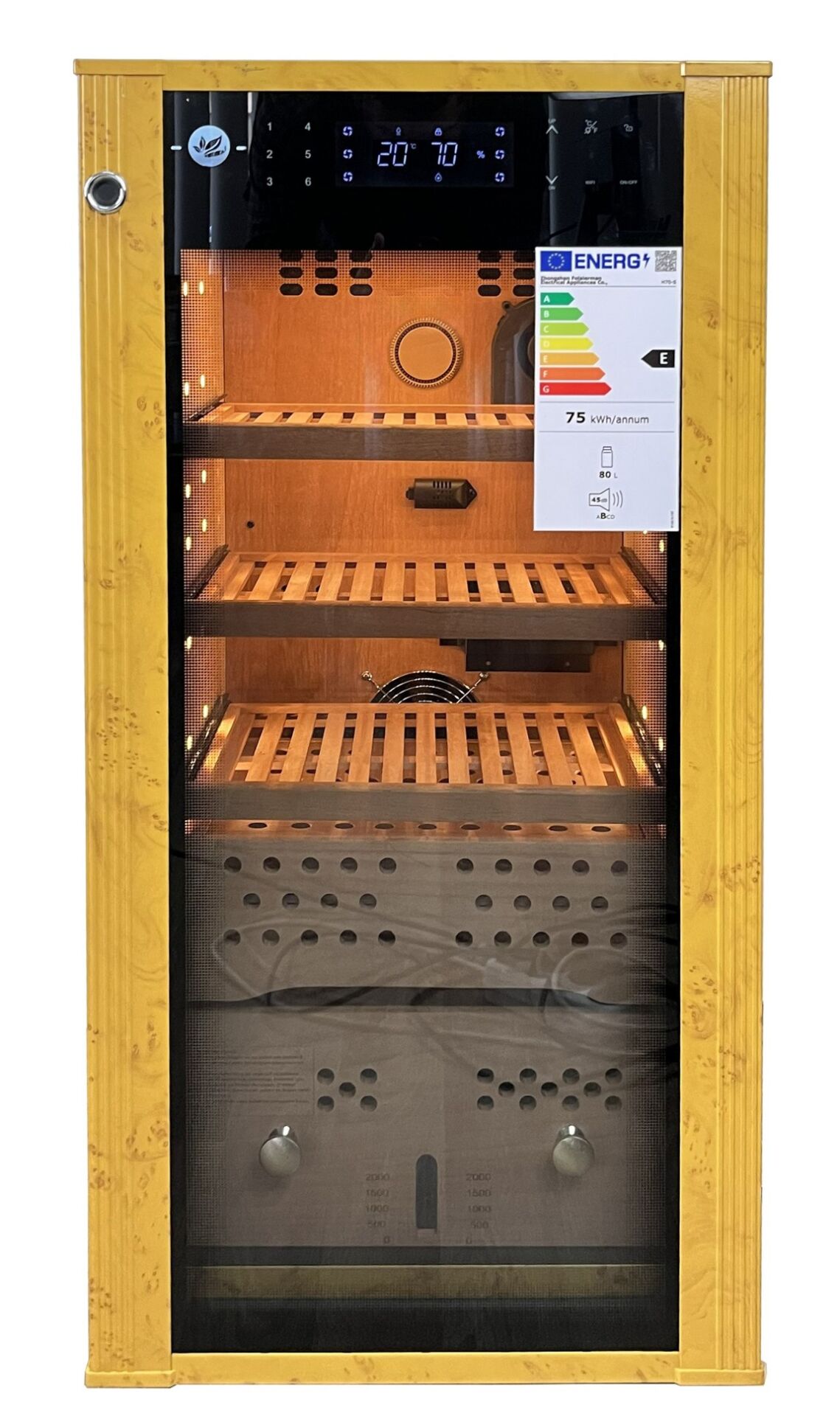 Boveda H-70S Elektrikli Humidor / Puro Saklama Dolabı - Gold Maun