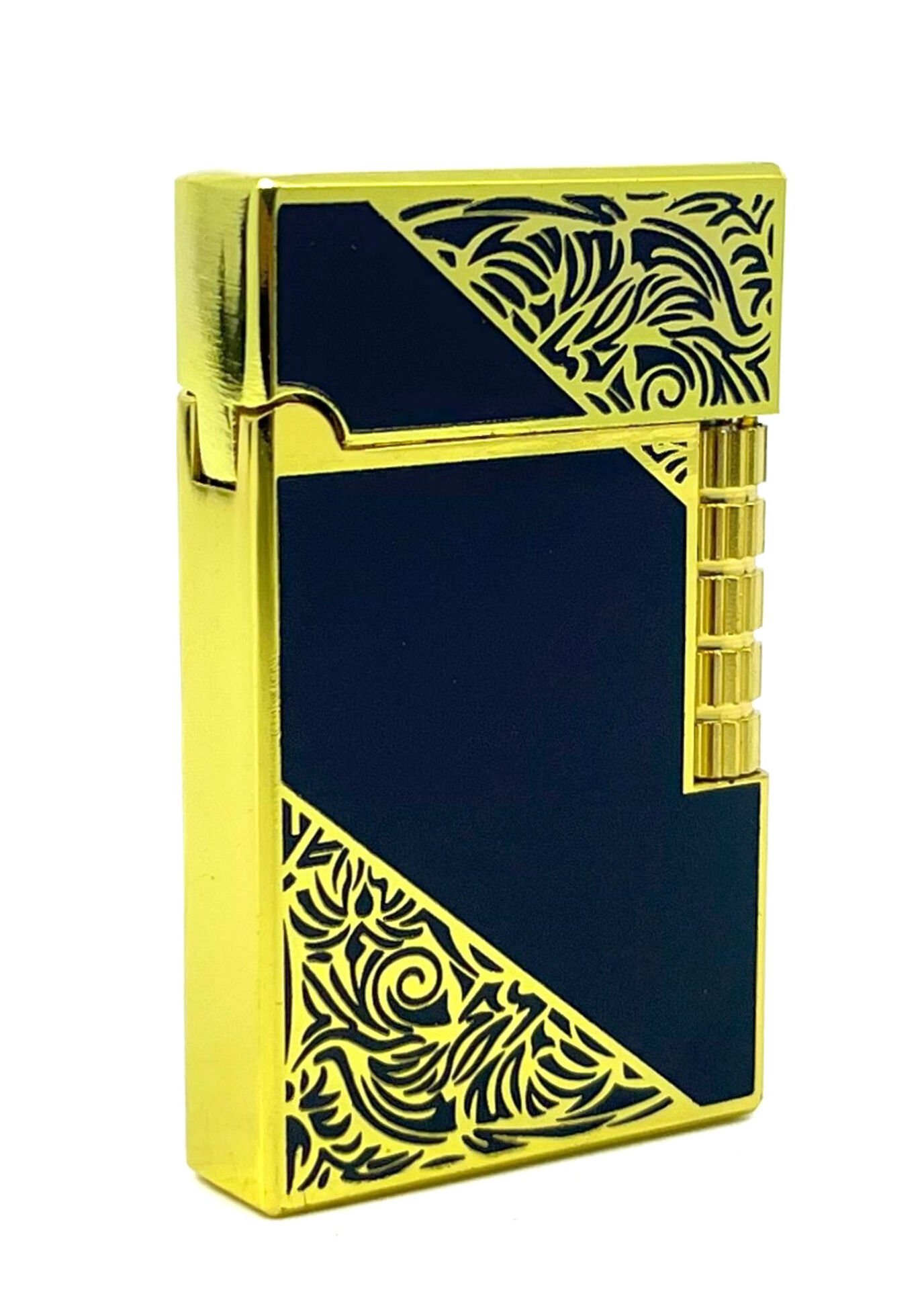 Dupont Tarzı Metal Çakmak Soft Flame Mum Alev - Black Gold (Desenli)