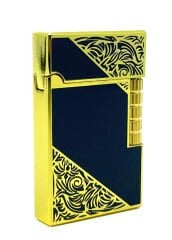 Dupont Tarzı Metal Çakmak Soft Flame Mum Alev - Black Gold (Desenli)