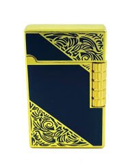 Dupont Tarzı Metal Çakmak Soft Flame Mum Alev - Black Gold (Desenli)