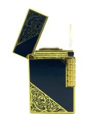 Dupont Tarzı Metal Çakmak Soft Flame Mum Alev - Black Gold (Desenli)