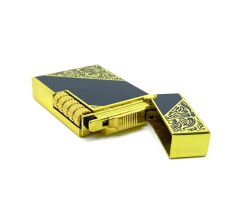 Dupont Tarzı Metal Çakmak Soft Flame Mum Alev - Black Gold (Desenli)