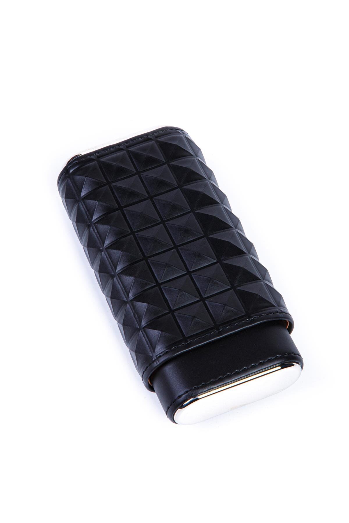 Parmida Piramit Desen Deri Puro Kılıfı 3'lü - Seyahat Humidoru Siyah