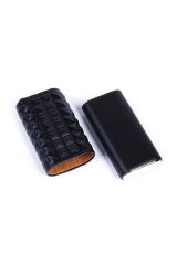 Parmida Piramit Desen Deri Puro Kılıfı 3'lü - Seyahat Humidoru Siyah