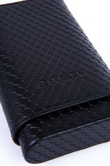 Parmida Puro Kılıfı Yılan Derisi Desen - Seyahat Humidoru - Siyah