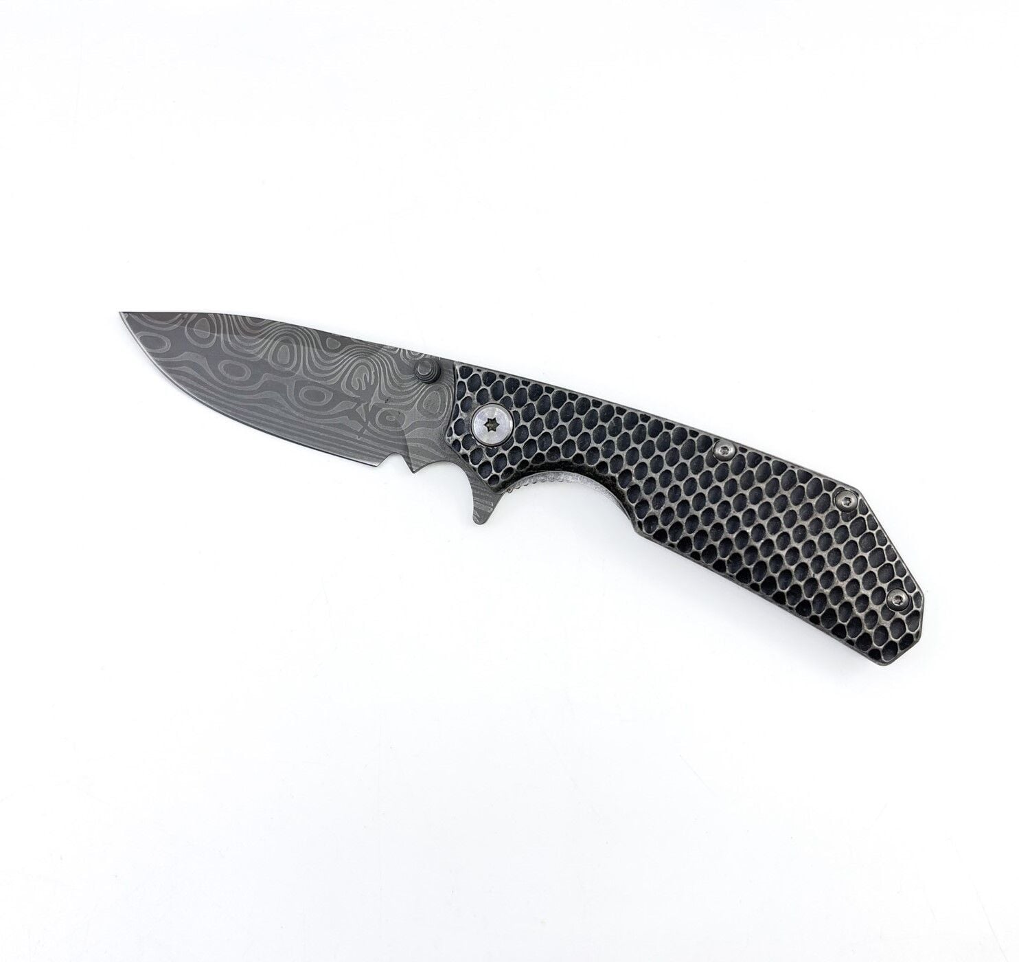 Hammertone Grip Katlanır Damascus Çakı - Gri