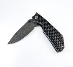 Hammertone Grip Katlanır Damascus Çakı - Gri