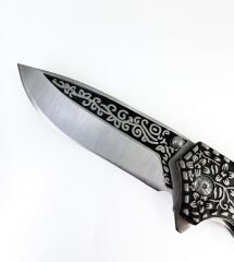 Gravür İşlemeli Katlanır Çakı - Ahşap Sap