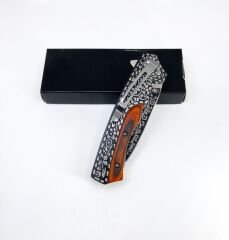 Gravür İşlemeli Katlanır Çakı - Ahşap Sap