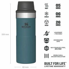 İnce Gövde Classic Trigger-Action Travel Mug 0,35 Litre - Stanley Klasik Tek El Termos Bardak - Lagoon
