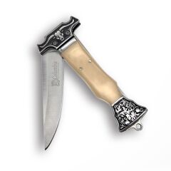 Columbia Katlanır Çakı Krem Rengi Sap Geniş Boynuz Boğa Gravür İşlemeli