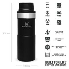 İnce Gövde Classic Trigger-Action Travel Mug 0,35 Litre(12 Oz) - Stanley Klasik Tek El Termos Bardak - Matte Pebble Black