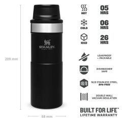 İnce Gövde Classic Trigger-Action Travel Mug 0,35 Litre(12 Oz) - Stanley Klasik Tek El Termos Bardak - Matte Pebble Black