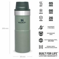 İnce Gövde Classic Trigger-Action Travel Mug 0,35 Litre(12 Oz) - Stanley Klasik Tek El Termos Bardak - Hammertone Green