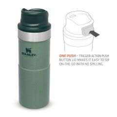 İnce Gövde Classic Trigger-Action Travel Mug 0,35 Litre(12 Oz) - Stanley Klasik Tek El Termos Bardak - Hammertone Green