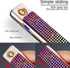 Suni Elmas Süslü Şarj Edilebilir Elektronik Usb Çakmak Model 1