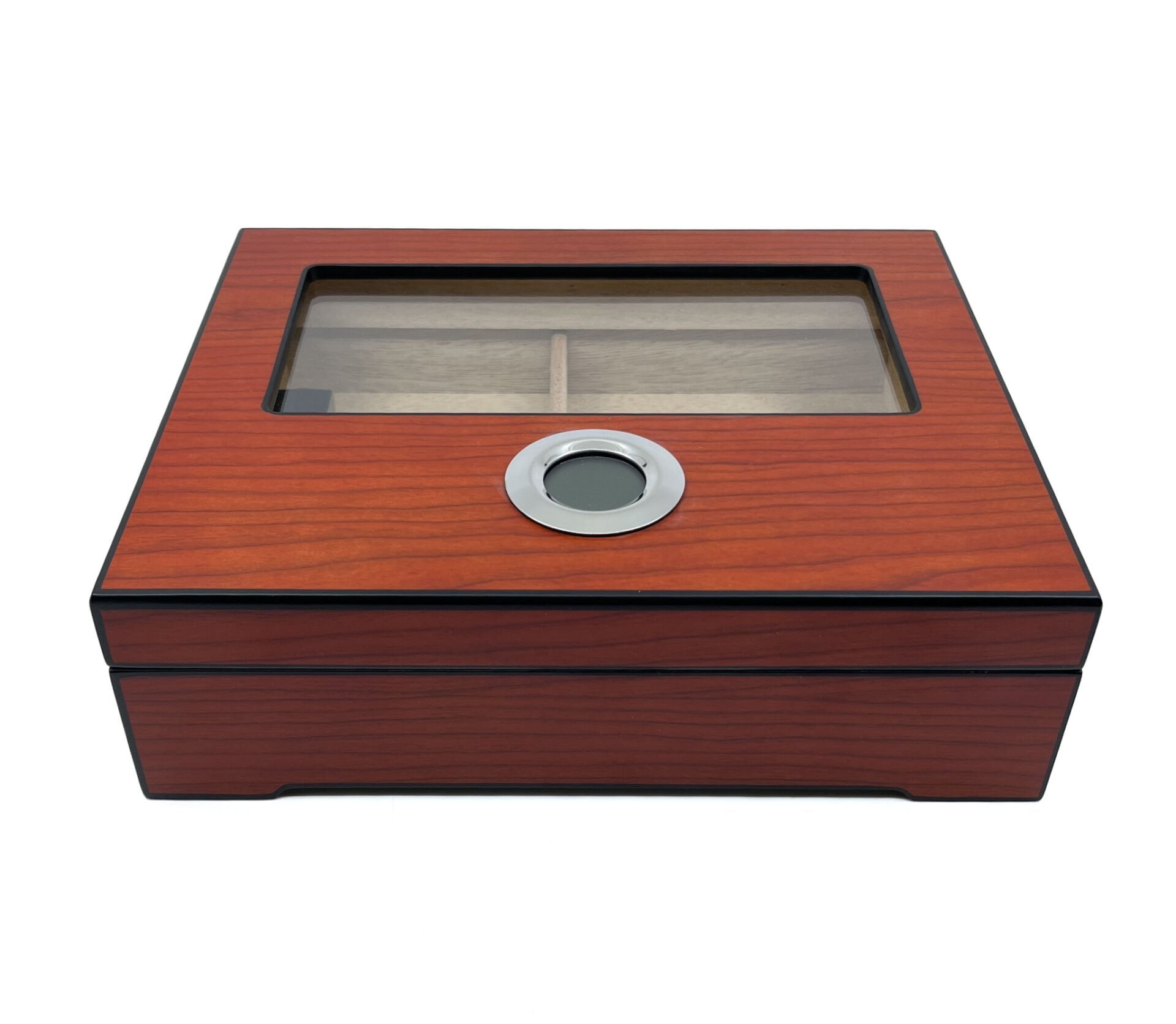 Parmida Ahşap Puro Kutusu (Humidor) - Dijital Göstergeli Tasarım (Koyu Ceviz)