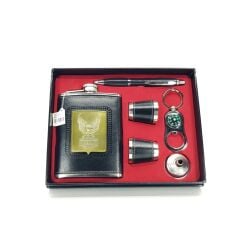 Paslanmaz Çelik Matara Seti Deri Kaplı /Kalem /2Shot /Pusulalı Anahtarlık /Huni