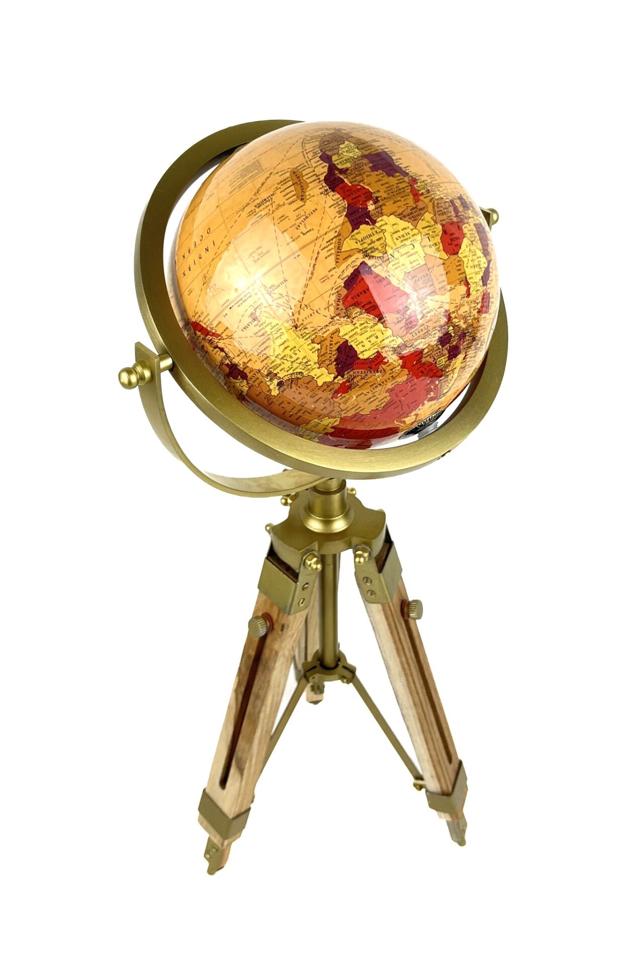 Premium Dekoratif Ayaklı Dünya Küresi - Ahşap/Gold Vintage Tasarım - 50 cm