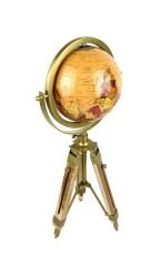 Premium Dekoratif Ayaklı Dünya Küresi - Ahşap/Gold Vintage Tasarım - 50 cm