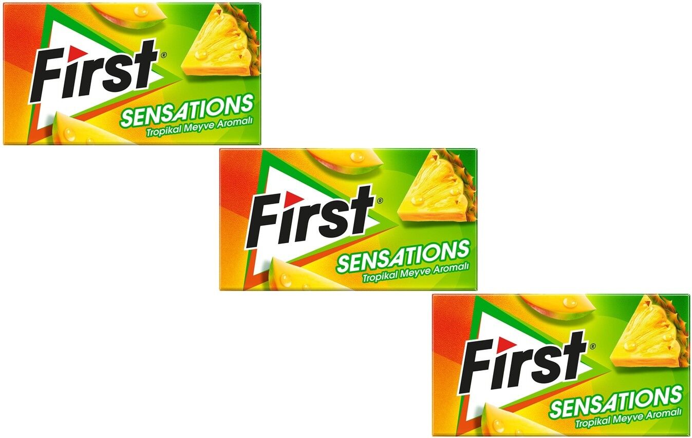 First Sensations Tropikal Meyve Aromalı Şekersiz Tatlandırıcılı Sakız 3'lü Paket