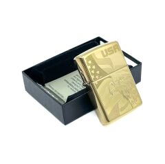 Zippo Amerikan Kartalı Ve Bayrak Dizayn High Polish Brass Dizayn Çakmak